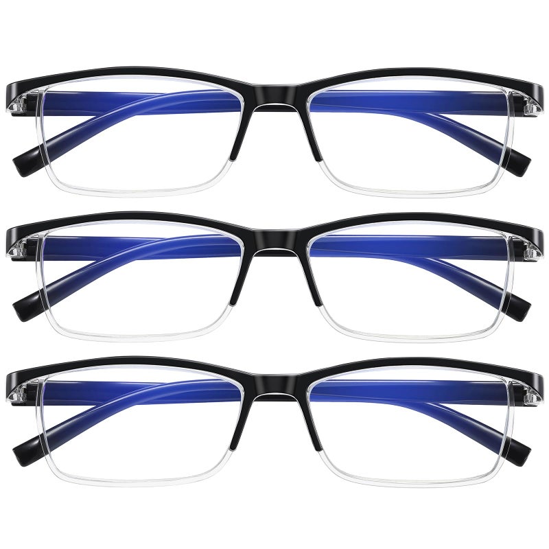 zehexa 3 Pack Reading glasses for Women Men Blue Light Blocking Reading Glasses Stylish Half Frame Lightweight Square Readers for Men and Women Anti Glare UV Cheaters+1.50
